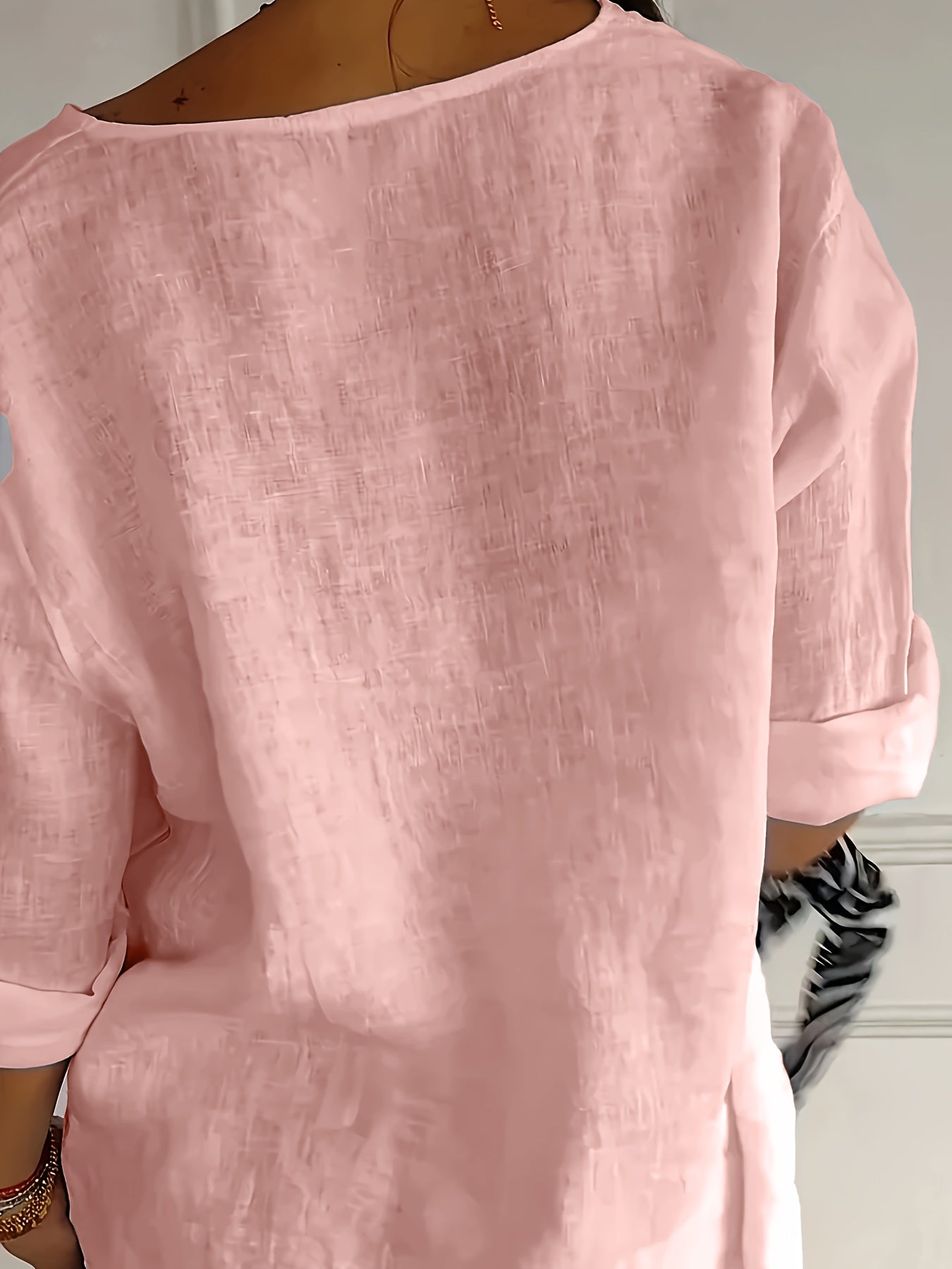 Damen Bluse mit Knopfleiste und 3/4-Ärmeln – Casual Eleganz für Alltag & Büro