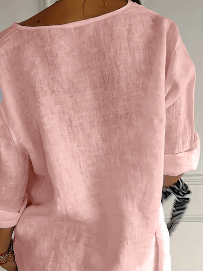 Damen Bluse mit Knopfleiste und 3/4-Ärmeln – Casual Eleganz für Alltag & Büro