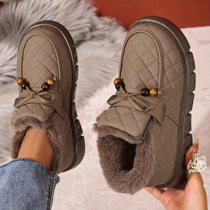Damen Winter Stiefeletten gesteppt mit Kunstfellfutter & dicker Sohle Schwarz