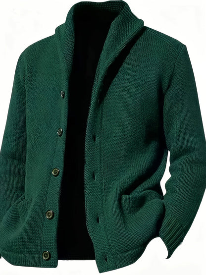 Herren Cardigan mit Schalkragen, Knopfleiste und Taschen, marineblau
