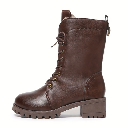 Braune Schnürstiefel Damen mit Warmfutter und Reißverschluss