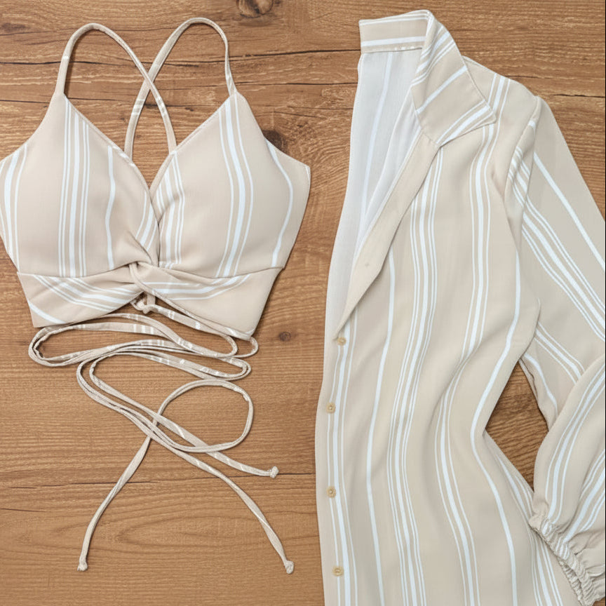Damen Set aus Crop Top, Hemd und Jeansrock – Modisches Outfit für Urlaub und Freizeit