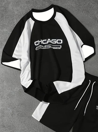 Herren Sportliches Chicago Zweiteiler Set mit Print – Urban Style für Freizeit & Fitness