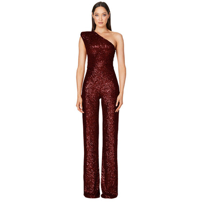 Helen – Ärmelloser Pailletten-Jumpsuit mit One-Shoulder-Design