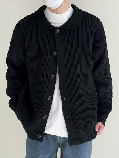 Gerippte Strickjacke mit Kragen für Herren – Beige, Schwarz, Grün