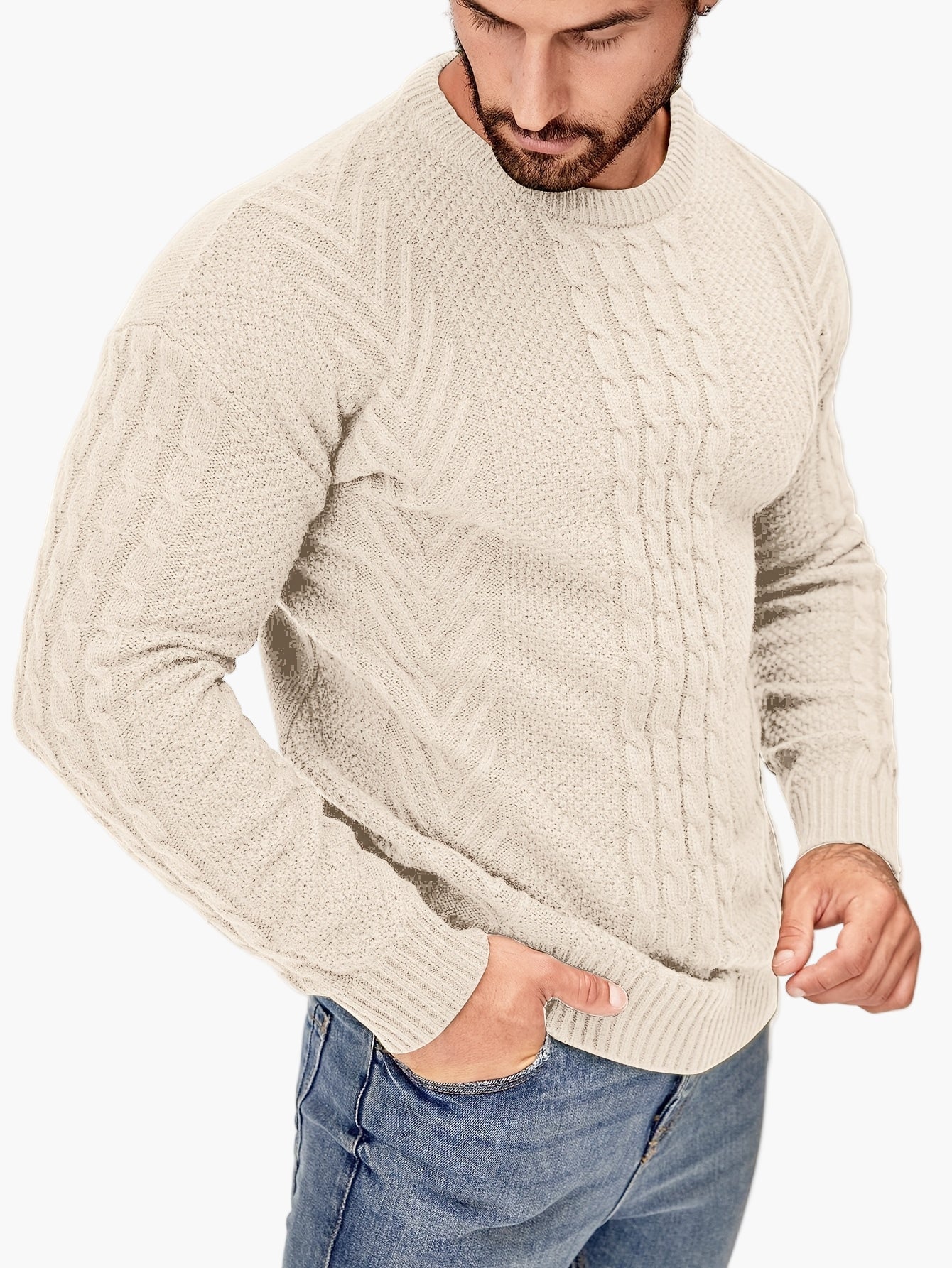 Herren Strickpullover mit Zopfmuster – Modischer Freizeitpulli für Herbst & Winter