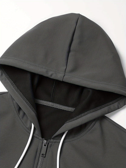 Herren Kapuzenjacke mit Reißverschluss, Farbblock-Design, Taschen, Weiches Material