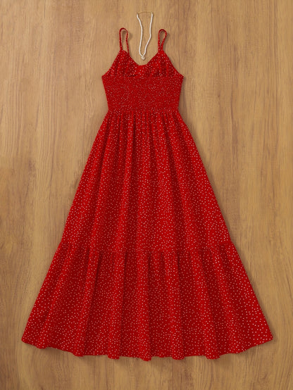 Damen Maxikleid Vintage-Stil mit Punkten und Volants – Eleganter Sommer-Look