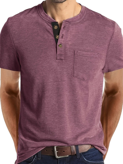 Herren Henley T-Shirt mit Knopfleiste und Brusttasche – Freizeitstil für Alltag und Wochenende