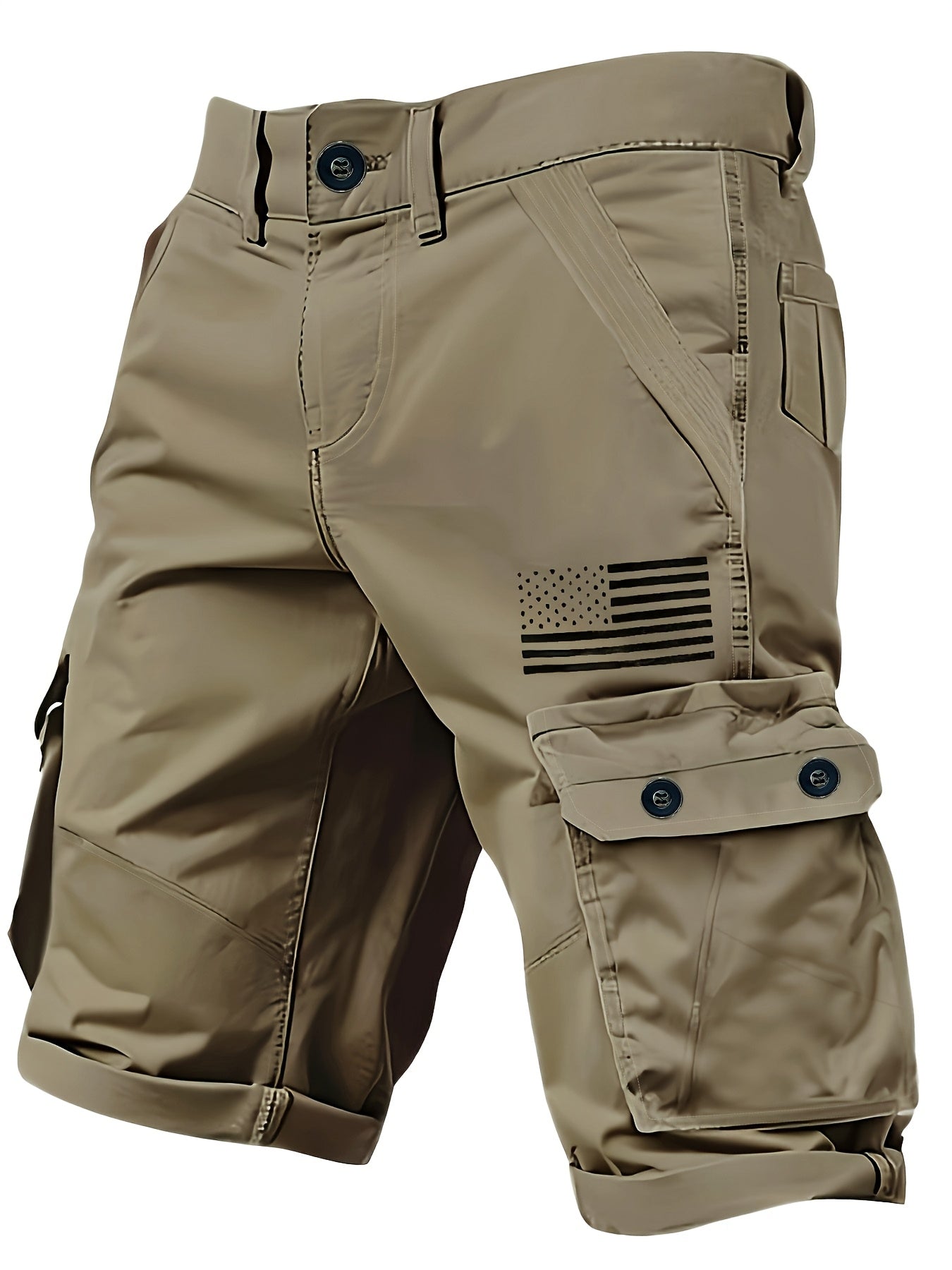 Herren Cargo Shorts mit Taschen und Flaggenmotiv – Outdoor & Freizeit