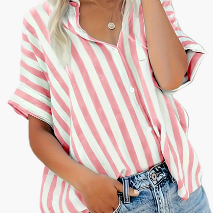 Damen Sommerbluse im Streifen-Look – Lässige Hemdbluse für Freizeit und Urlaub