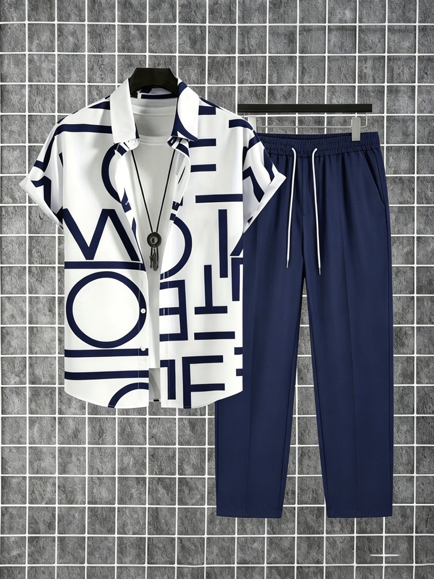 Herren Zweiteiliges Set mit Print-Hemd und Jogginghose – Moderner Streetstyle Look