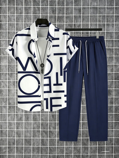 Herren Zweiteiliges Set mit Print-Hemd und Jogginghose – Moderner Streetstyle Look