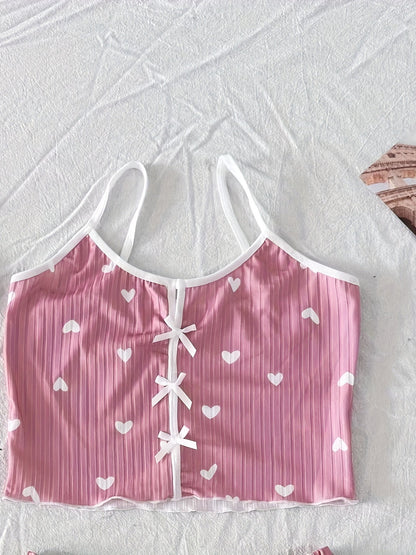 Damen Pyjama Set mit Herzchenmuster – Süßes und Bequemes Schlafanzug-Set für Frauen, Perfekt für den Sommer