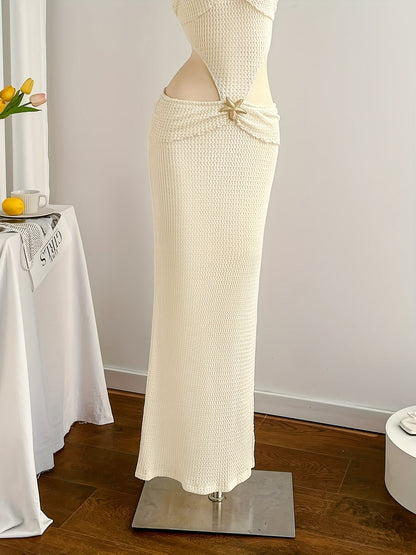 Damen Abendkleid Elegant Cut-Out Bodenlang Strandlook