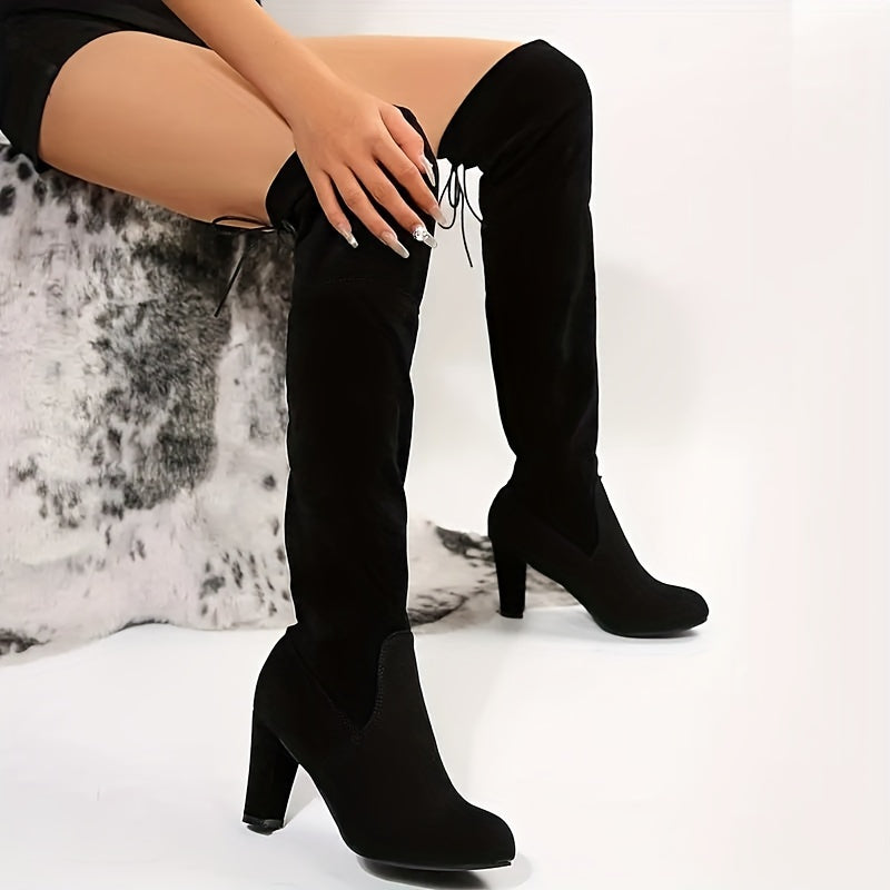 Overknee-Stiefel Damen mit Blockabsatz und Schnürung hinten