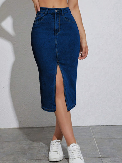 Damen Jeans Midirock mit hohem Schlitz für lässigen Alltagsstil