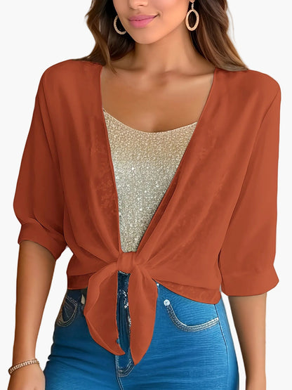 Damen Bluse im modernen Lagenlook mit Knoten-Design – Stilvolle Bluse für Freizeit und Alltag