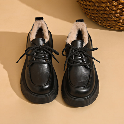 Damen Schnürschuhe Plateau Winterschuhe Warm Gefüttert