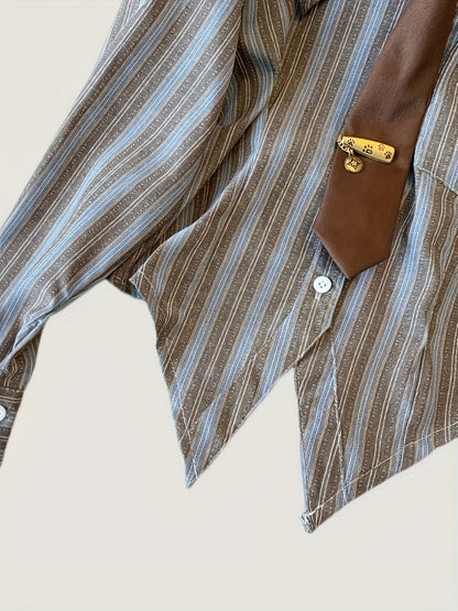 Gestreifte Bluse mit Spitzsaum & Krawatte