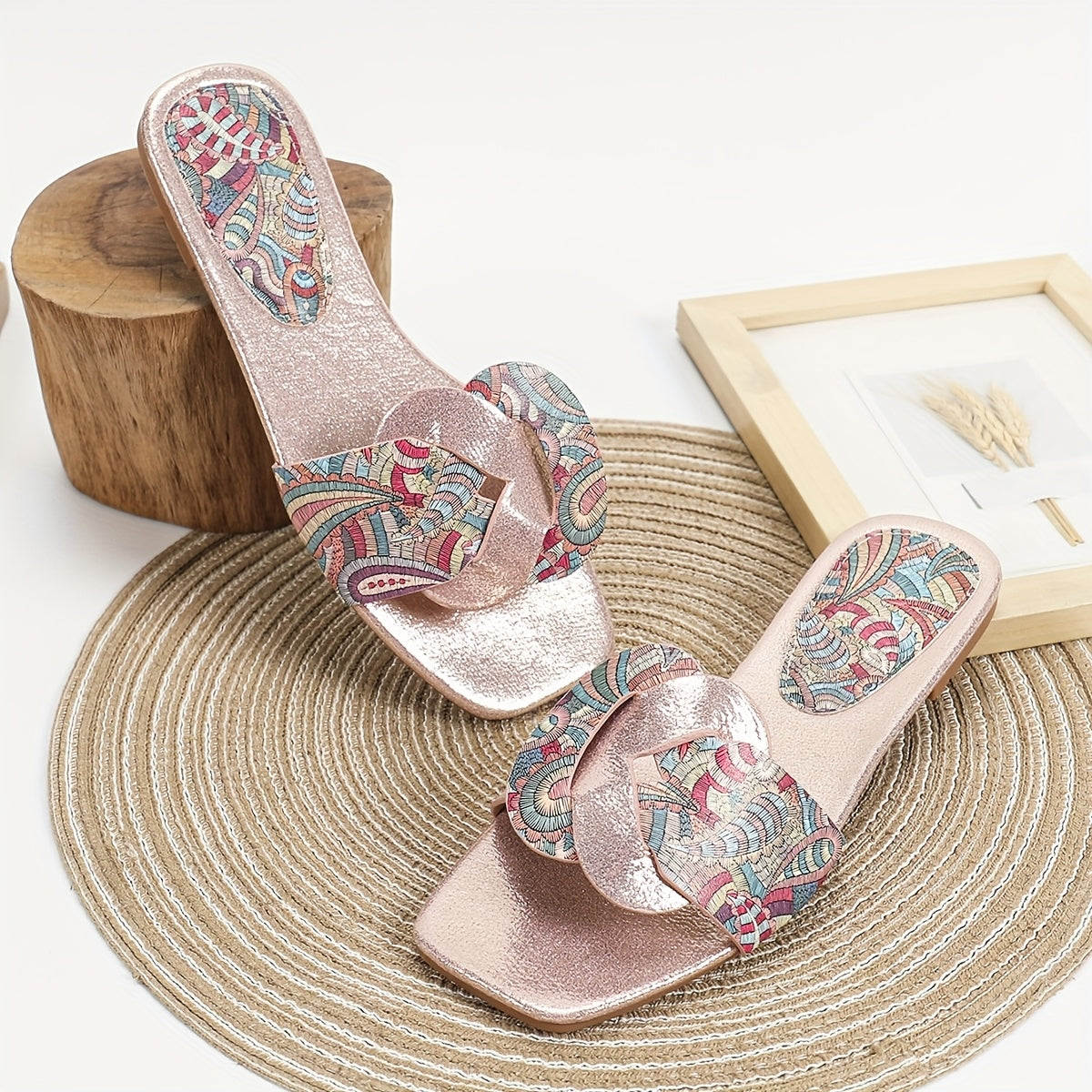 Damen Slide Sandalen mit Paisley Muster und Modernem Design – Elegante Sommerschuhe für Alltag und Freizeit