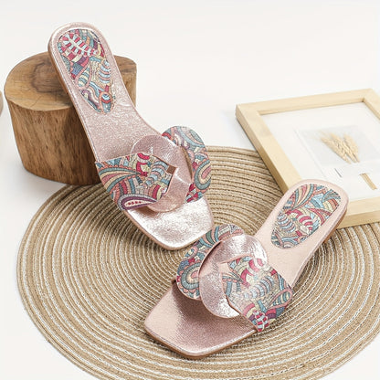 Damen Slide Sandalen mit Paisley Muster und Modernem Design – Elegante Sommerschuhe für Alltag und Freizeit