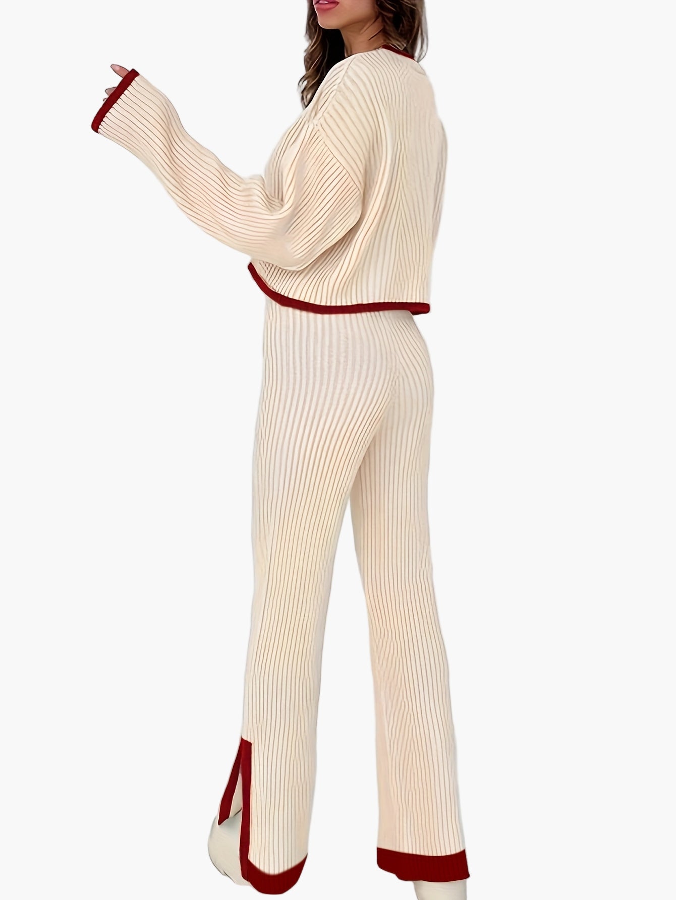 Damen Elegantes Strickset mit weitem Bein – Perfekt für Herbst und Winter, modischer Zweiteiler mit Pullover und Hose