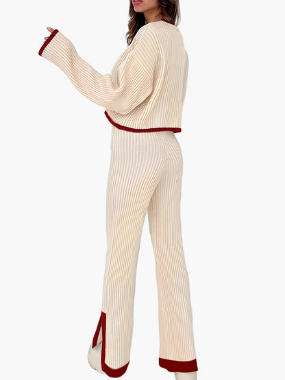 Damen Elegantes Strickset mit weitem Bein – Perfekt für Herbst und Winter, modischer Zweiteiler mit Pullover und Hose