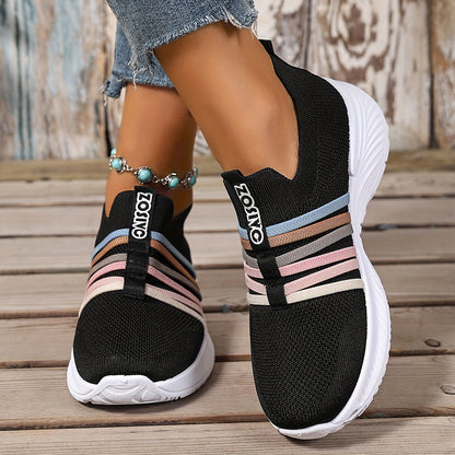 Damen Slip-On Freizeitschuhe mit Streifen – Bequeme Alltagssneaker für Freizeit & Spaziergänge