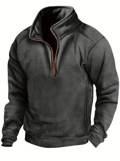 Fleece Pullover Herren mit Reißverschluss Stehkragen, Warm & Bequem