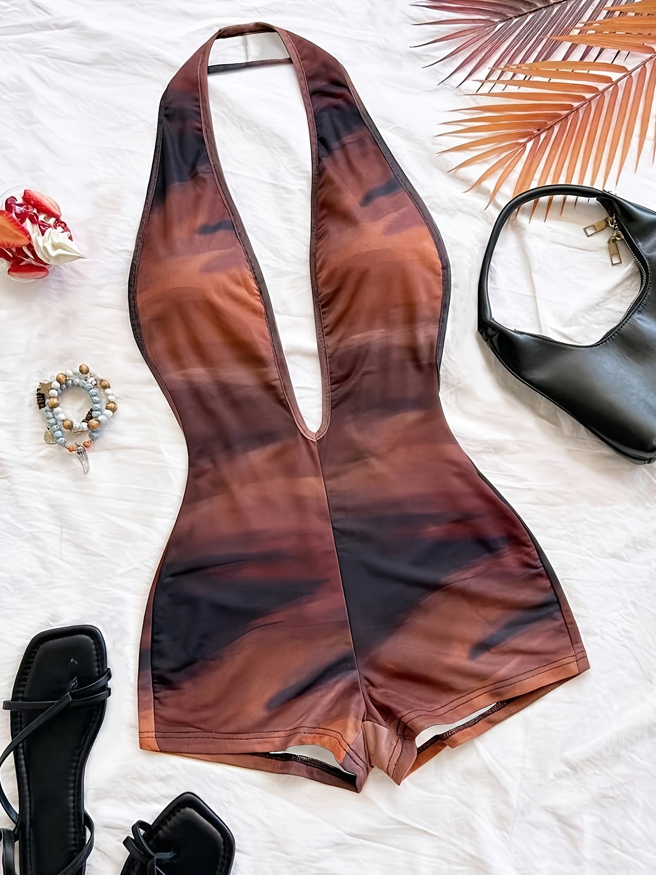 Damen Jumpsuit mit tiefem Ausschnitt und Animal-Print – Modischer Einteiler für Strand, Urlaub & Sommerpartys