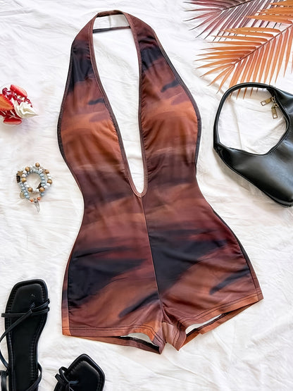 Damen Jumpsuit mit tiefem Ausschnitt und Animal-Print – Modischer Einteiler für Strand, Urlaub & Sommerpartys