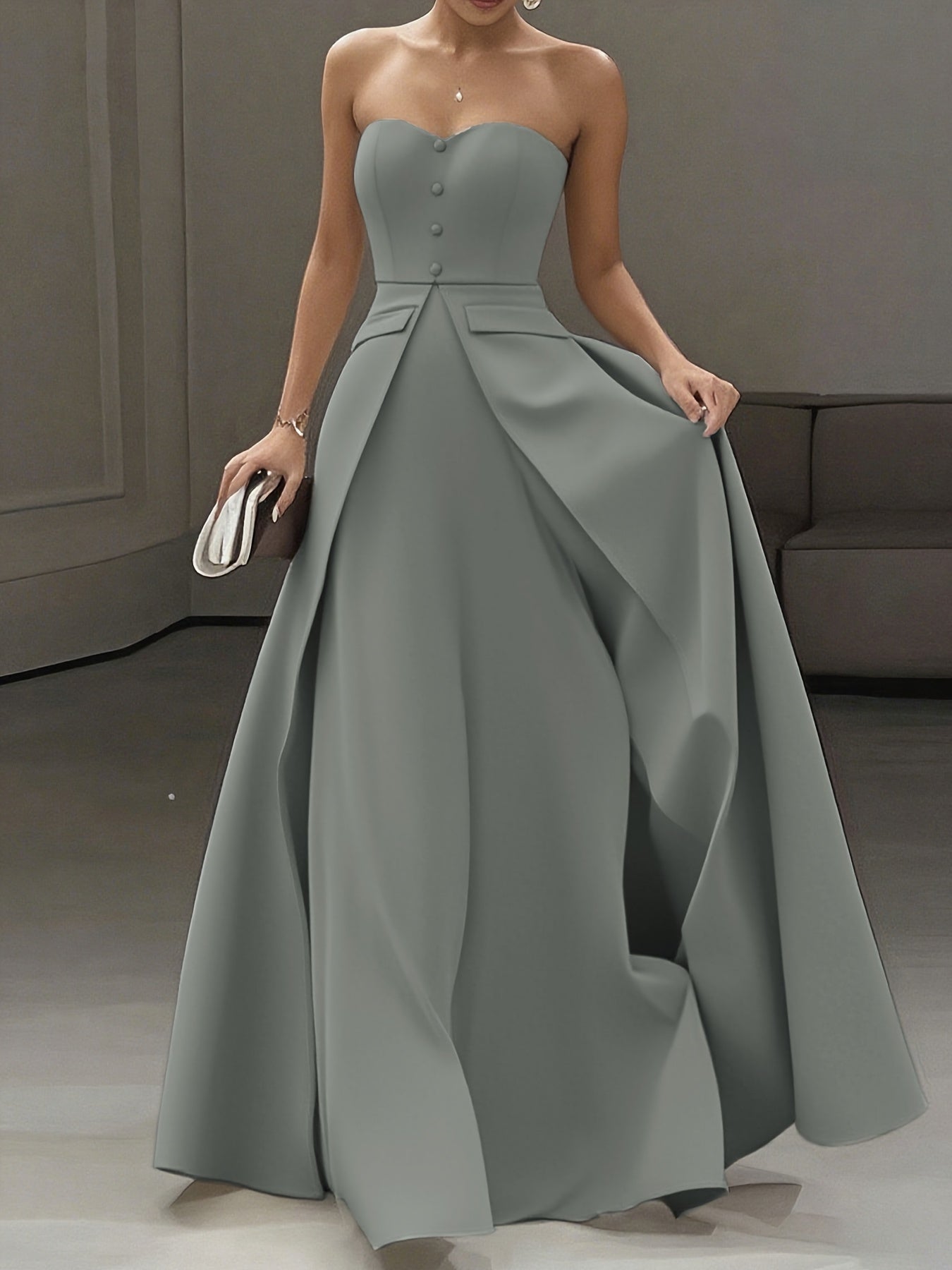 Damen Elegantes Abendkleid mit Bandeau-Design und Knopfleiste – Perfekt für festliche Anlässe