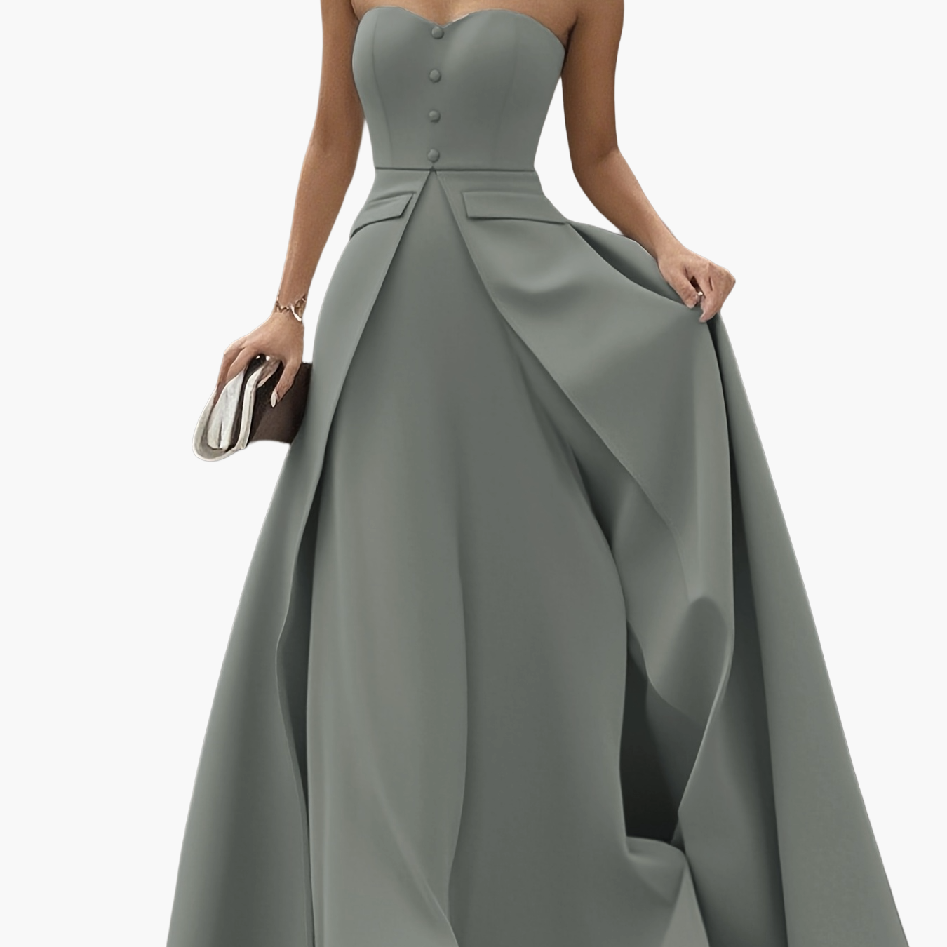 Damen Elegantes Abendkleid mit Bandeau-Design und Knopfleiste – Perfekt für festliche Anlässe