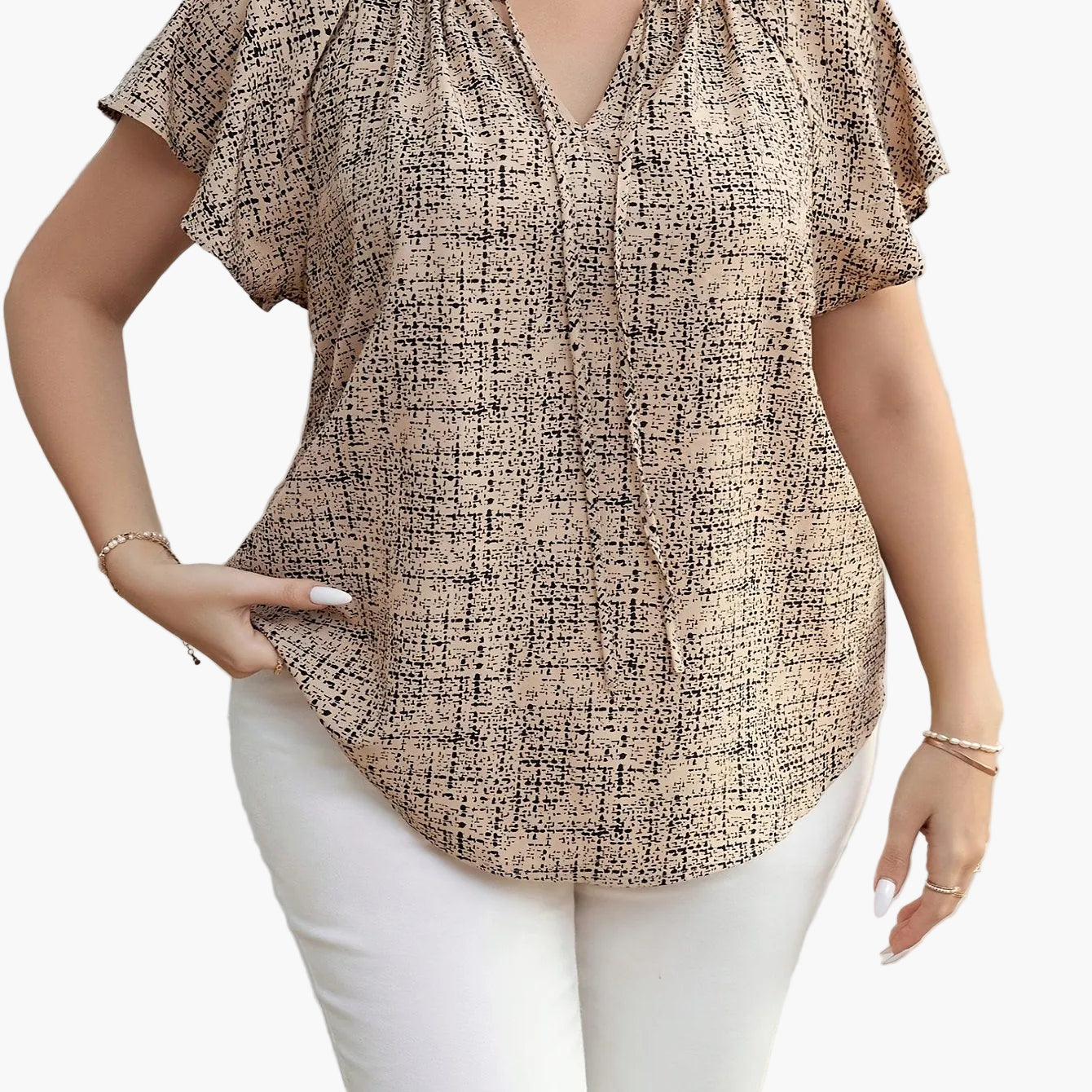 Damen Blusenshirt mit V-Ausschnitt und modernem Muster – Lässig & vielseitig für Alltag und Büro
