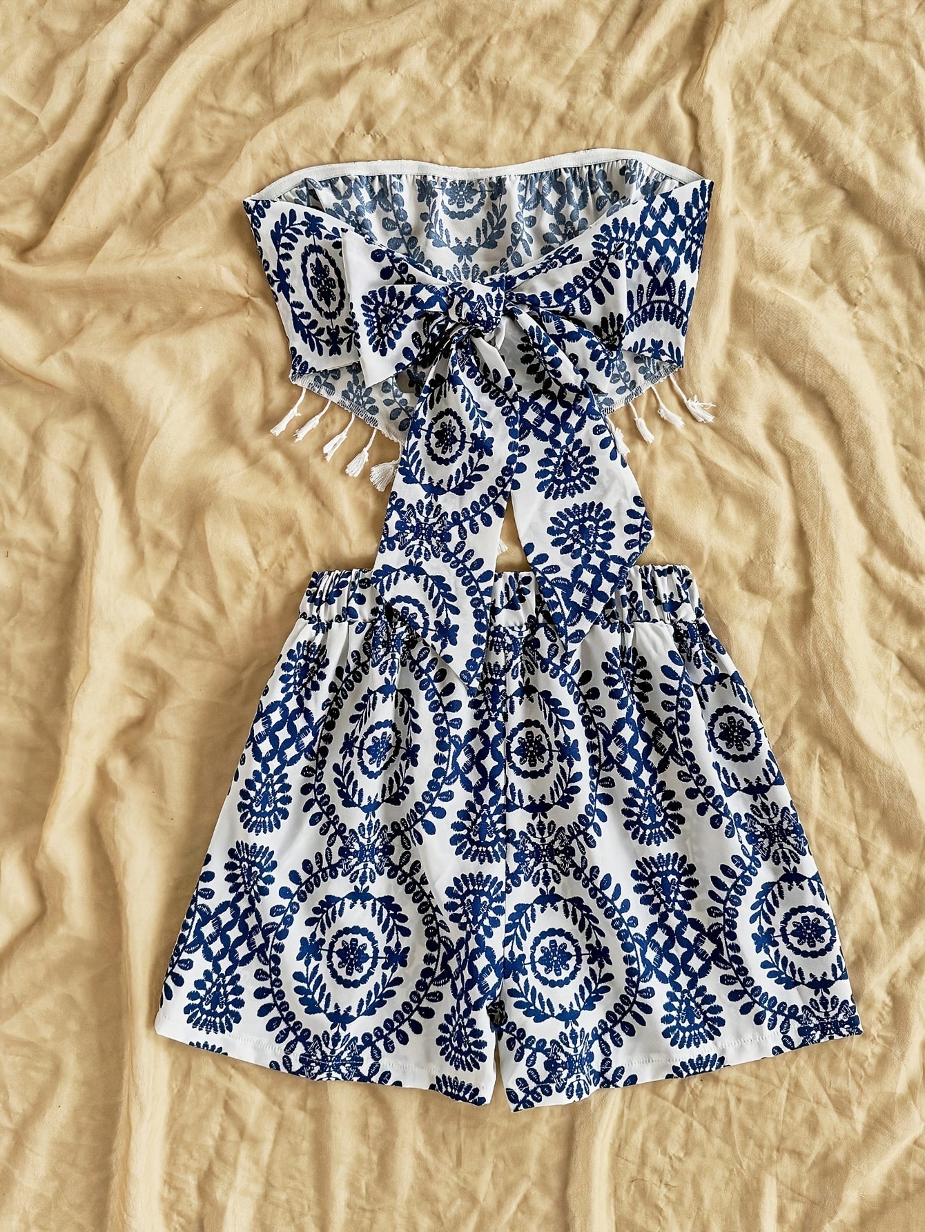 Damen Zweiteiliges Set Bandeau Top und Shorts mit Boho Muster – Perfekt für Strand und Freizeit