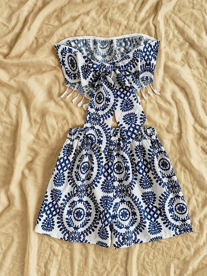 Damen Zweiteiliges Set Bandeau Top und Shorts mit Boho Muster – Perfekt für Strand und Freizeit