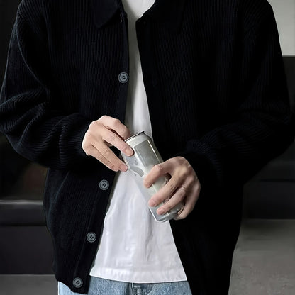 Gerippter Herren Cardigan mit Kragen und Knopfleiste, lässige Strickjacke für Männer