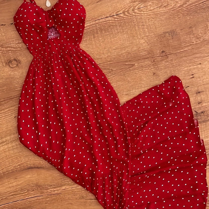 Damen Maxikleid Vintage-Stil mit Punkten und Volants – Eleganter Sommer-Look