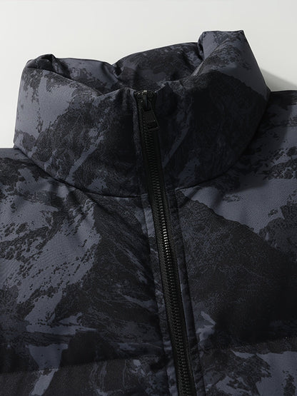 Unisex Steppjacke mit Bergmuster Stehkragen