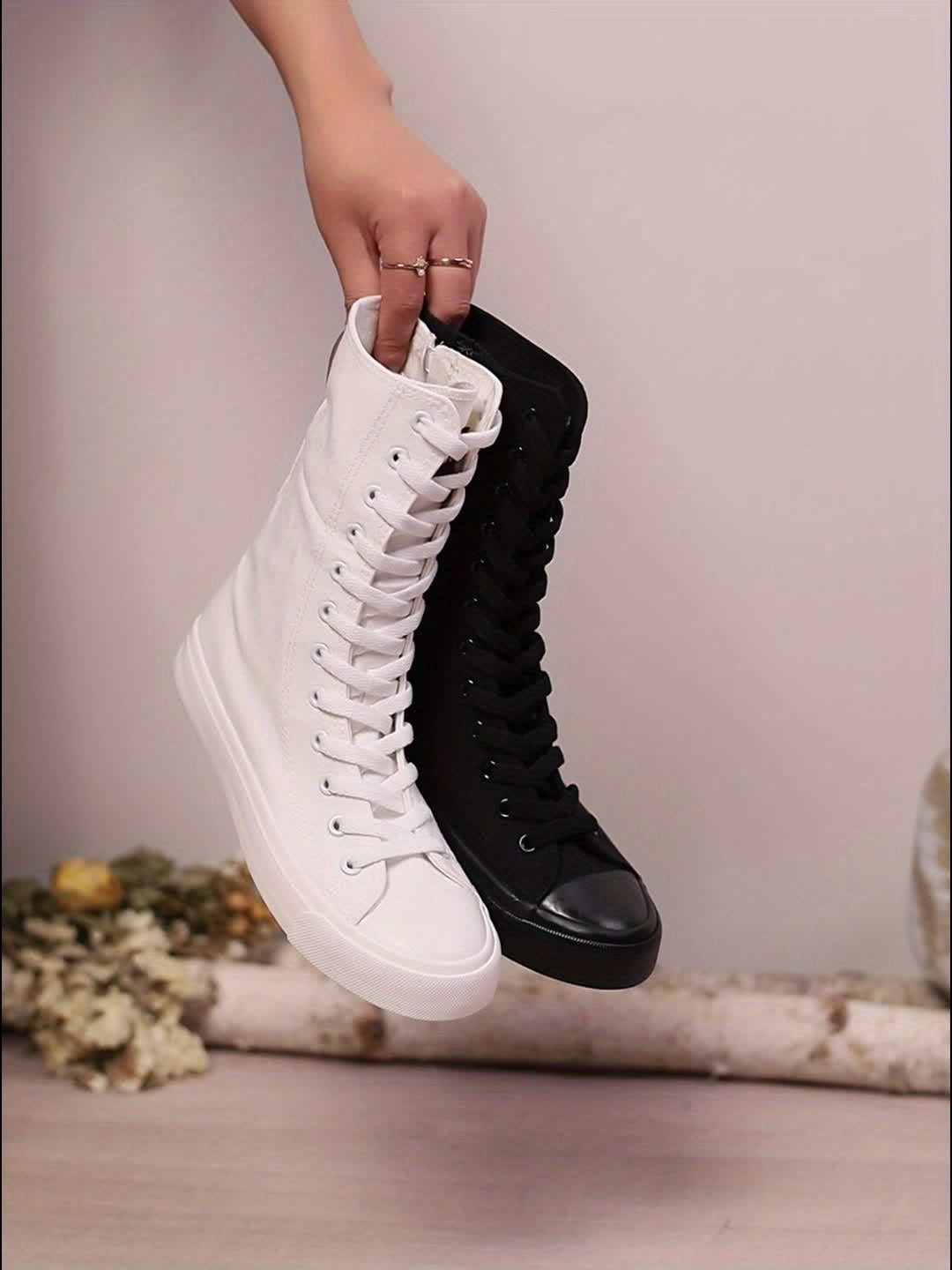 Damen High-Top-Sneaker Schnürstiefel mit Reißverschluss, Knöchelhoch, Stoffoptik