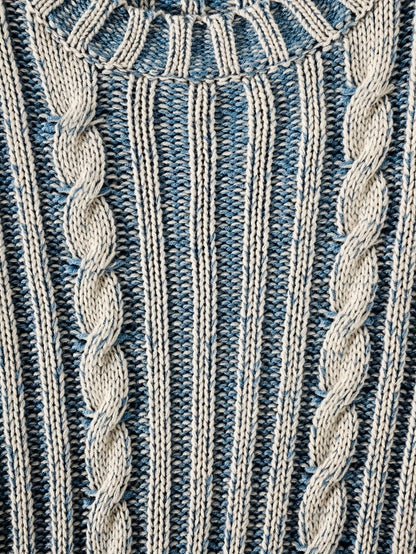 Unisex Strickpullover mit Zopfmuster und Streifen
