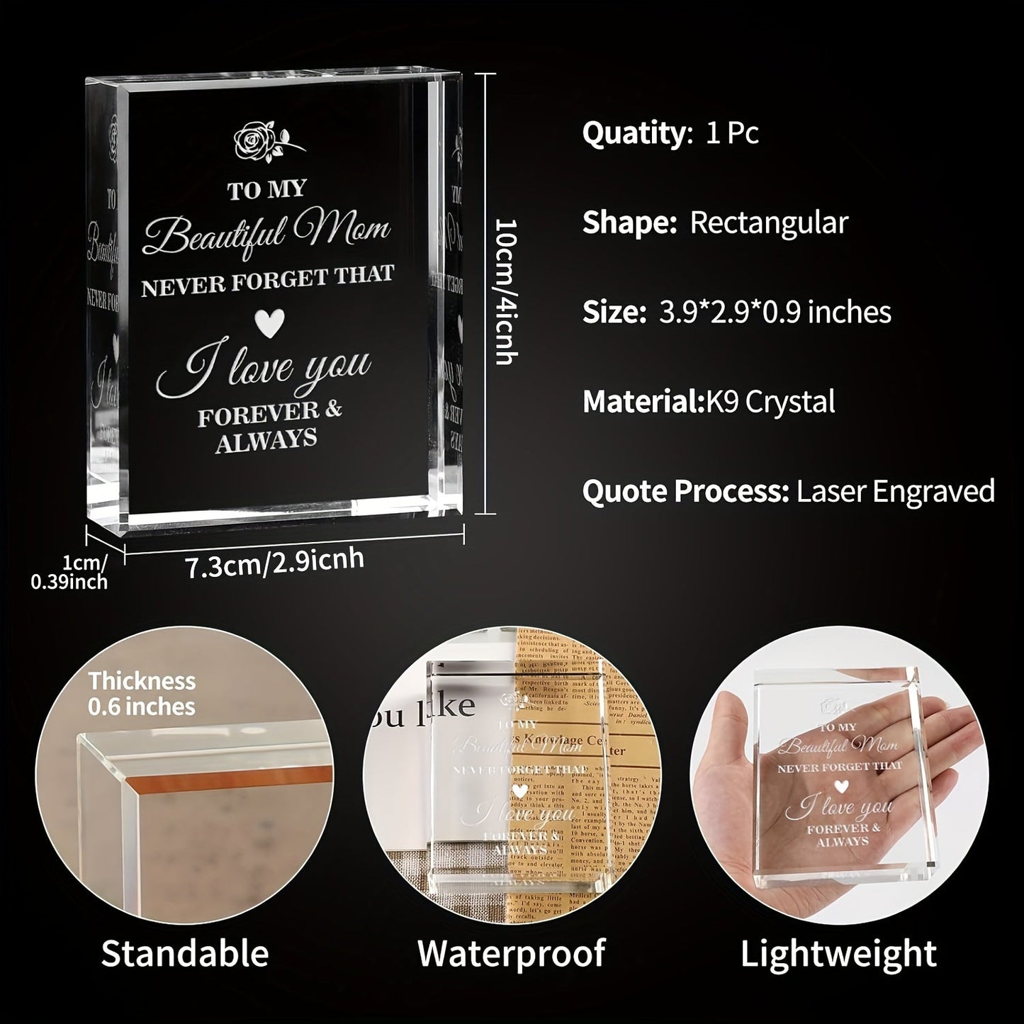 Muttertag Kristall Dekoration – Elegantes Acrylglas Geschenk für Frauen mit Gravur 'Für meine schöne Mama, ich liebe dich für immer' – Stilvolles Andenken für Zuhause