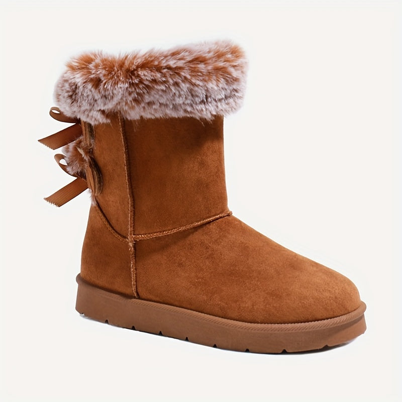 Damen Winterstiefel mit Kunstfell Futter und Schleifen Details