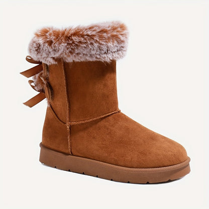 Damen Winterstiefel mit Kunstfell Futter und Schleifen Details