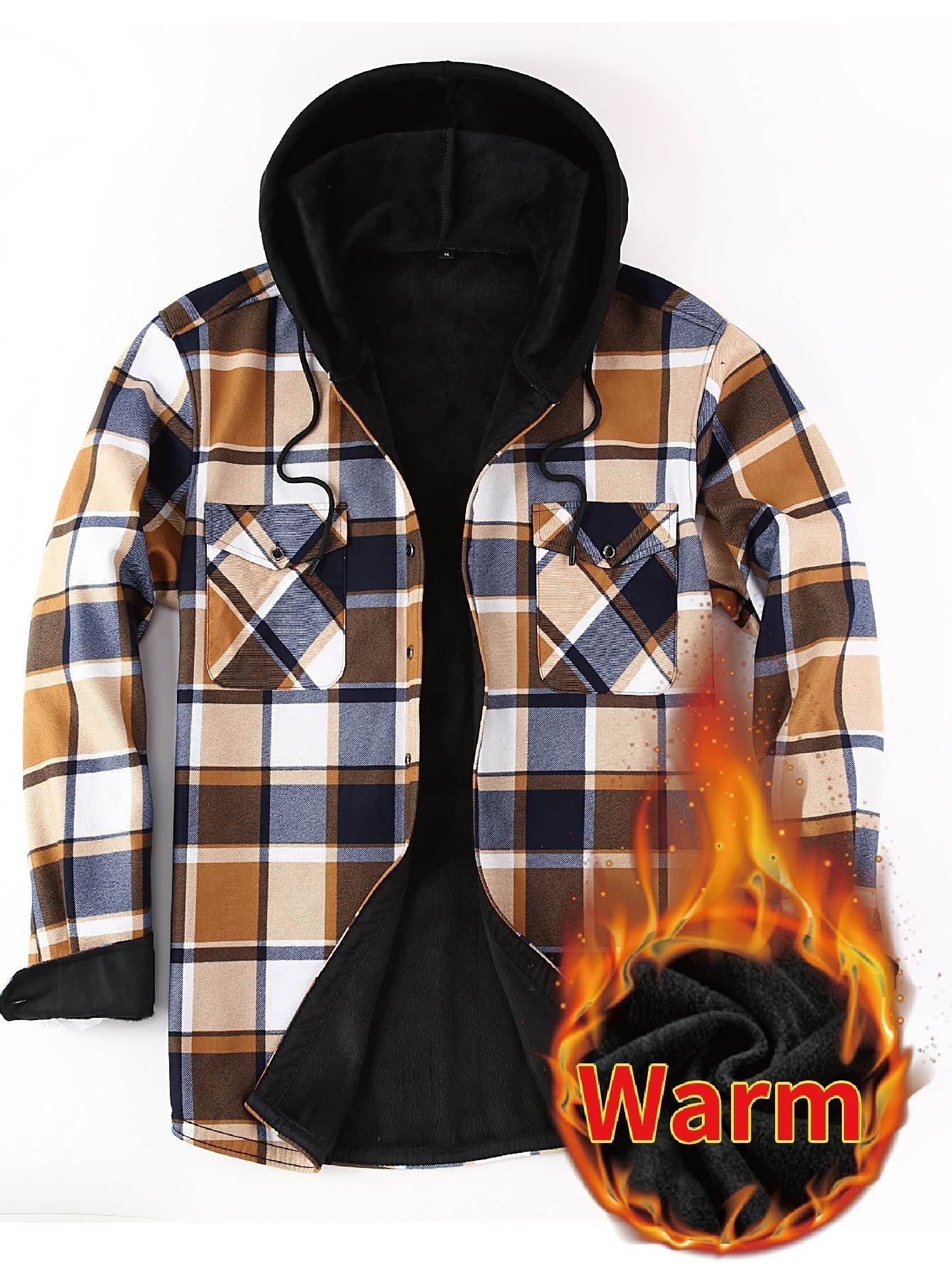 Herren Thermo-Kapuzenhemd Kariert – Warmes Freizeit Flanell Overshirt mit Futter