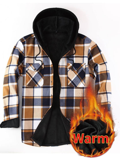 Herren Thermo-Kapuzenhemd Kariert – Warmes Freizeit Flanell Overshirt mit Futter