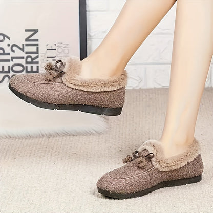 Damen Hausschuhe Plüsch Slipper mit Schleife, Schwarz