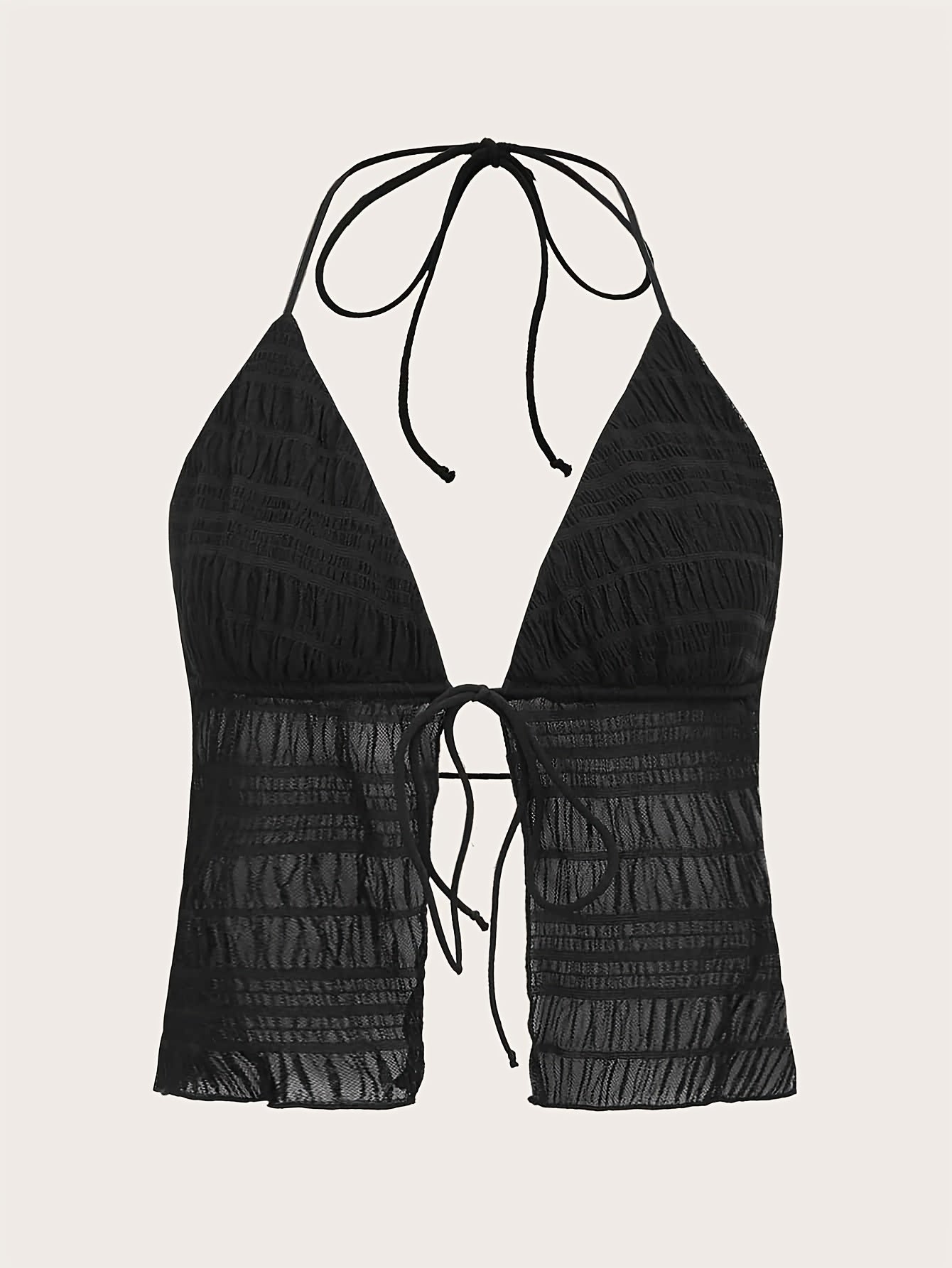 Damen Halterneck Top mit Raffungen und Bindeband – Modisches Party- und Ausgehtop