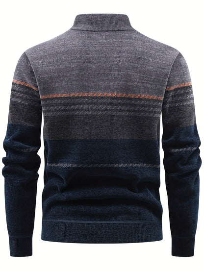 Herren Pullover Halb-Reißverschluss Stehkragen gestreift Fleece-Futter